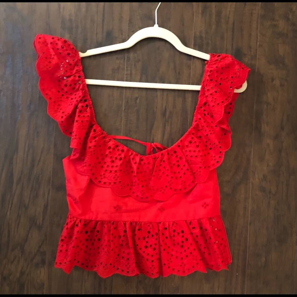 ZARA Ruffle Eyelet Backless Top - Size Medium